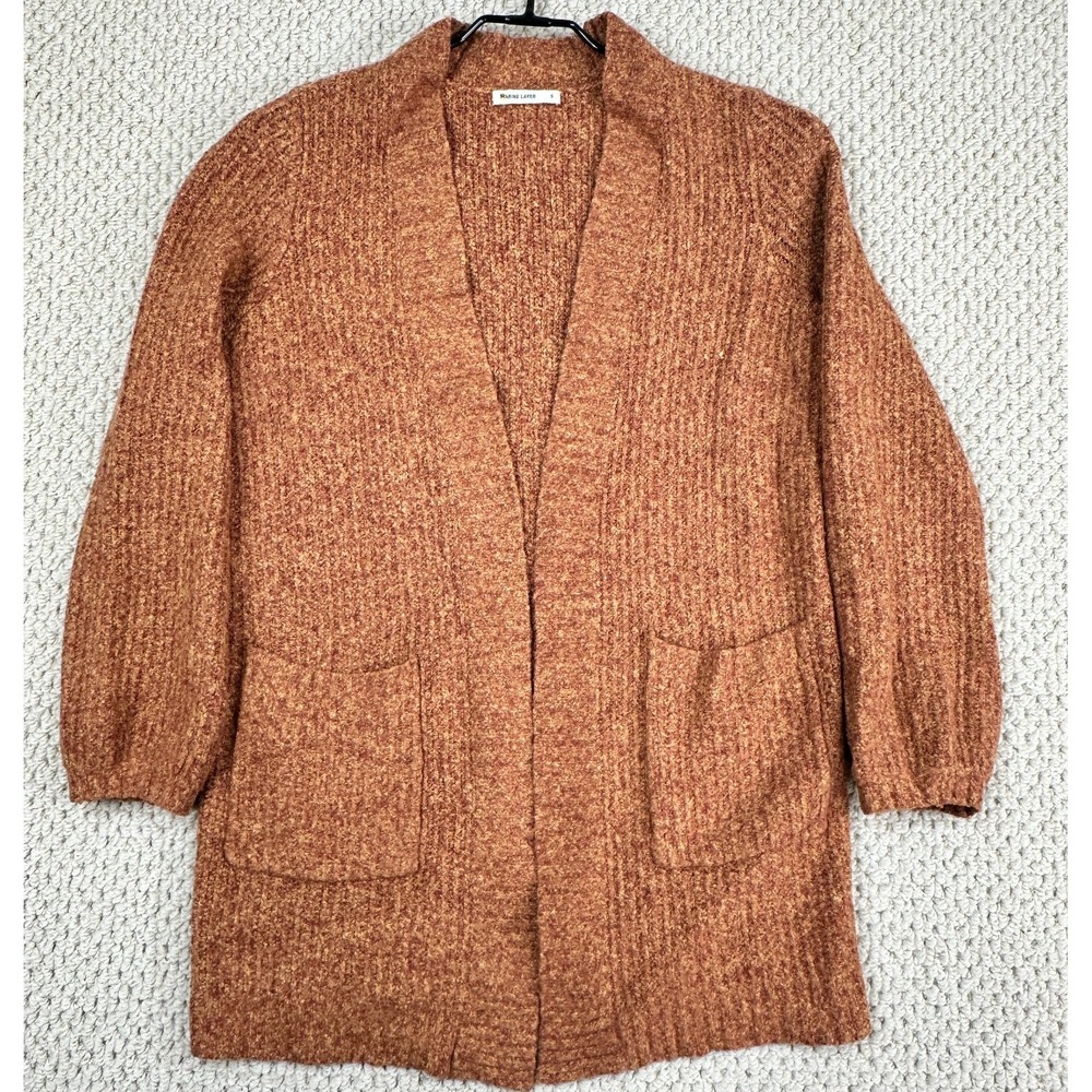 Marine Layer Ontario Sweater Womens S Rust Orange Open Front Cardigan Pockets